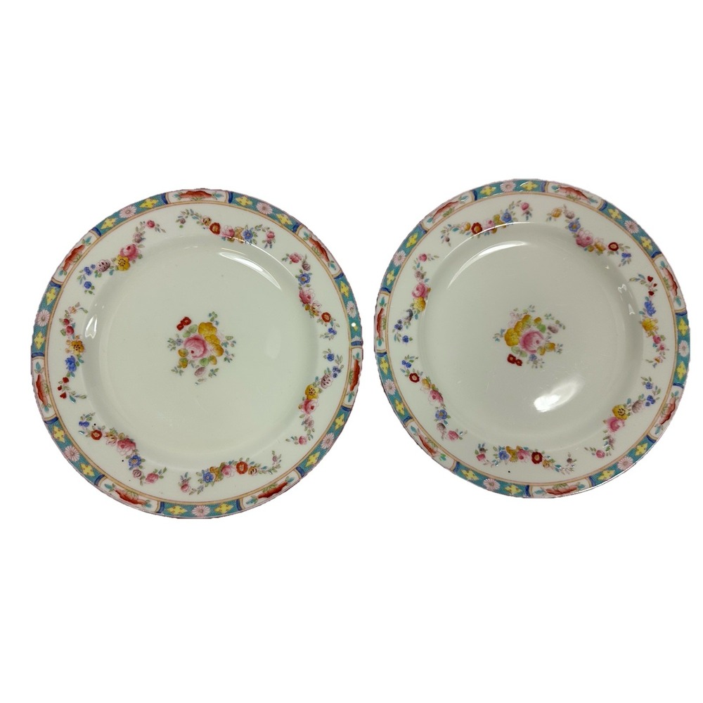 Crown England Sutherland Salad Plates 8" Set Of 2 Rose Garland Floral Swag Vtg